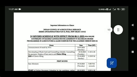 Nd Revised Icar Ug Counseling Schedule Icar Ug Nd Round