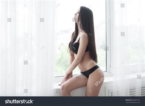 Beautiful Girl Dark Hair Lingerie Posing Stock Photo Shutterstock