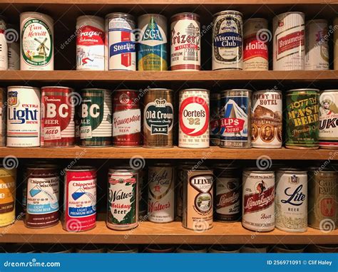 Vintage Beer Cans on Display Shelf Editorial Photo - Image of wisconsin ...