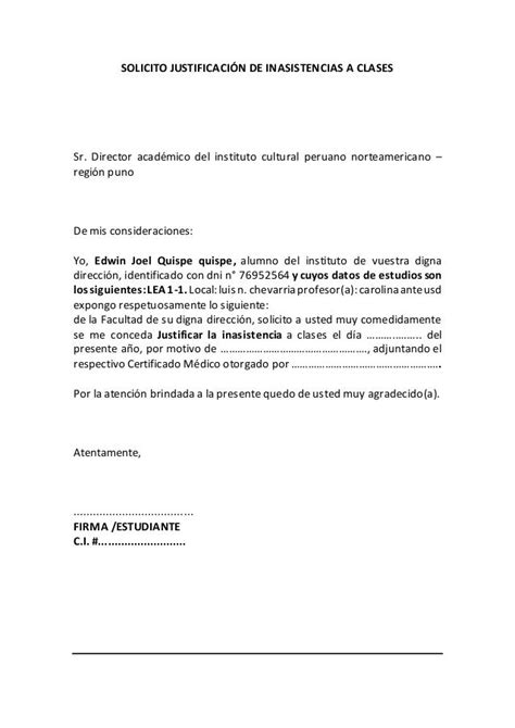 Ejemplo De Carta De Justificacion Por Inasistencia A Clases Nuevo Ejemplo