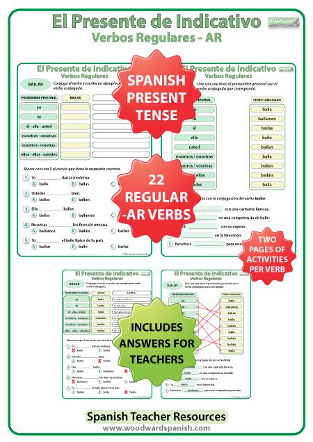 Spanish Present Tense Regular Ar Verbs Conjugation Worksheets