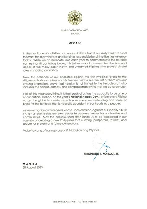 Message Of President Ferdinand R Marcos Jr At The Commemoration Of