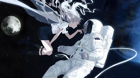 Anime girl with wings and astronaut Wallpaper 4k HD ID:10129