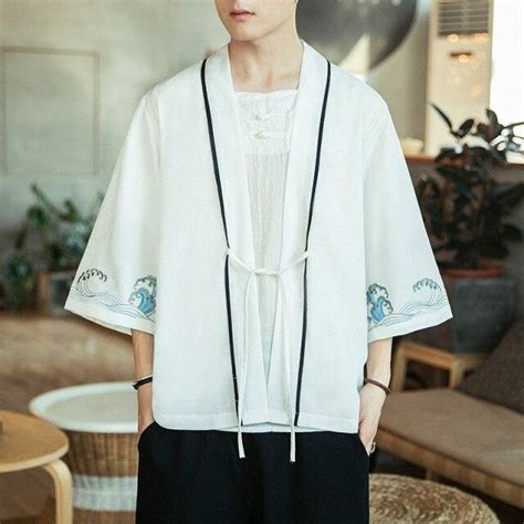 Mens White Kimono Shirt Japanese Clothing