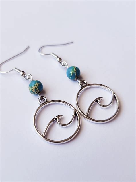 Ocean Wave Earrings Silver Wave Charms Ocean Earrings Beach Etsy