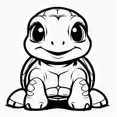 Un Dibujo En Blanco Y Negro De Una Tortuga Con Una Sonrisa En Su Cara