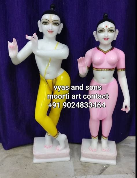 Export Quality Polished White Marble Iskcon Radha Krishna Statue At Rs