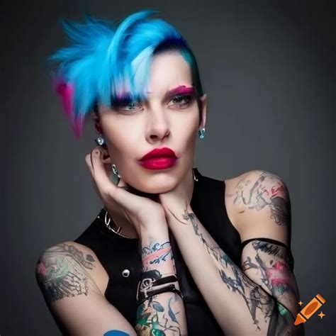 Punk rock girl with short brown hair and a supernatural tattoo wearing ...