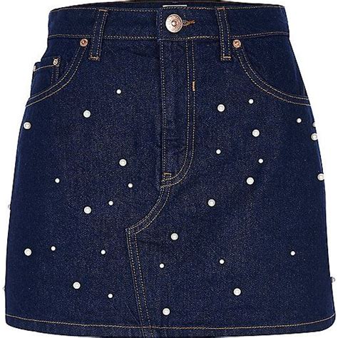 Womens Skirts River Island Embellished Denim Skirts Blue Denim Skirt