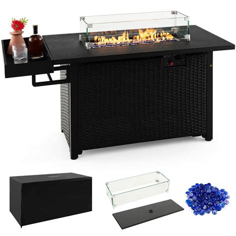 Gymax Black Wicker Outdoor Propane Gas Fire Pit Table 52 in. Propane ...