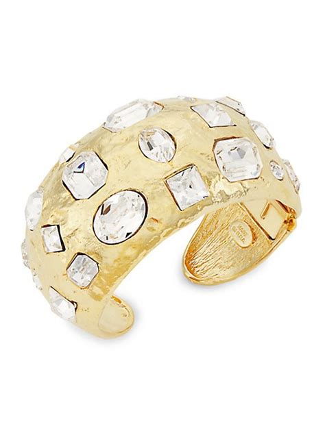 Kenneth Jay Lane K Gold Plated Glass Crystal Cuff Bracelet