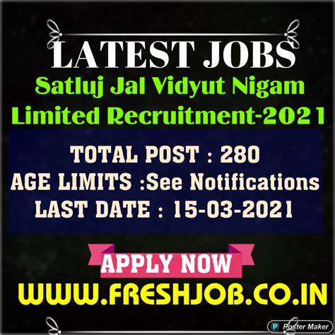 Sjvn Limited 280 Posts Recruitment 2021 Satluj Jal Vidyut Nigam