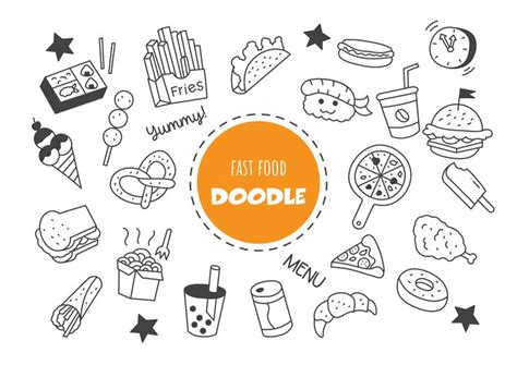 Doodle De Comida Rápida Kawaii Vector Premium