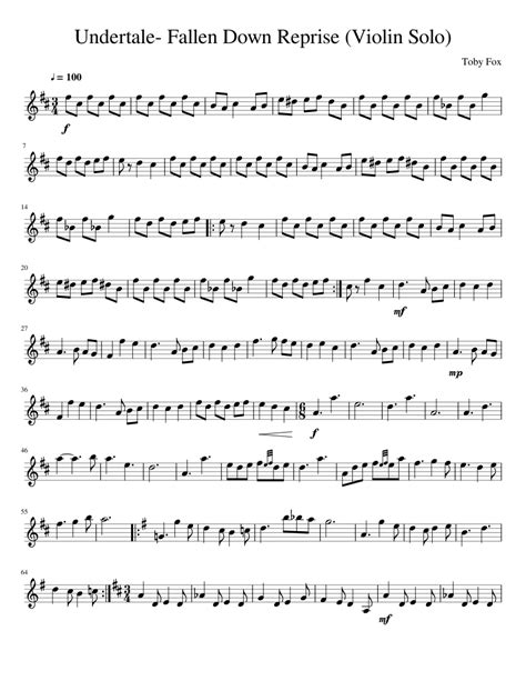 Undertale Fallen Down Reprise Violin Solo Sheet Music For Violin