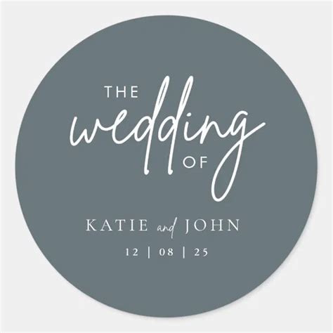 Modern Minimalist Calligraphy Dusty Blue Wedding Classic Round Sticker