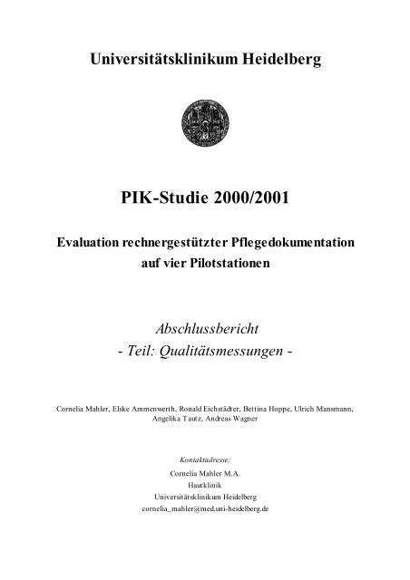 PIK Studie 2000 2001 UniversitÃtsKlinikum Heidelberg