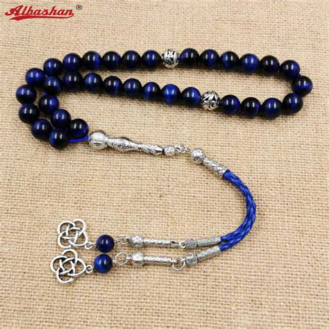 Natuurlijke Blauwe Tijgeroog Tasbih Moslim Man Armbanden Gift Eid