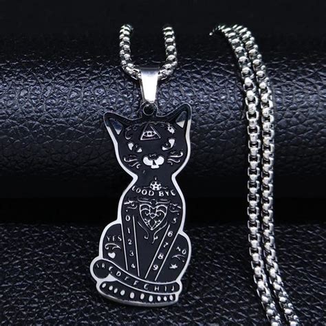 Pentagramme Noir Cat Cat Cat Colliers En Acier Inoxydable Pendentifs