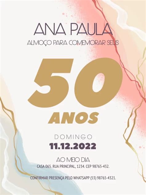 Convite De Aniversário 50 Anos Elegante Edite Online