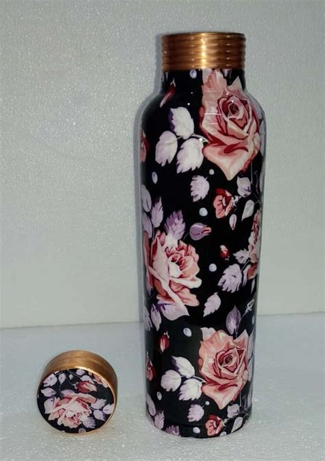 Gauransh Enterprises Polished Rose Black Meena Print Copper Bottle