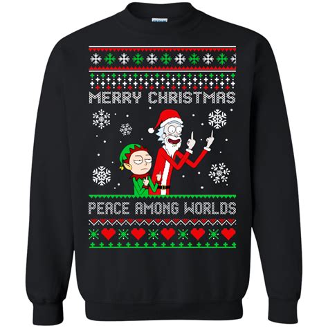 Rick And Morty Merry Christmas Peace Among Worlds Sweatshirt Ugly