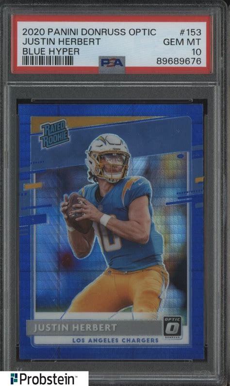 Justin Herbert 2020 Optic 153 Blue Hyper Price Guide Sports Card