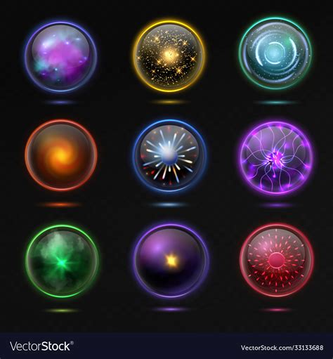 Magical Crystal Orbs Glowing Energy Sphere Vector Image