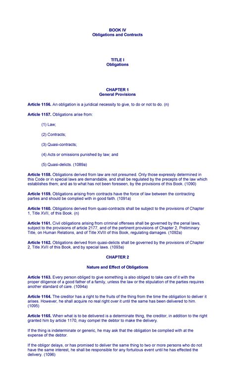 Chapter 1 4 Oblicon Obligations BOOK IV Obligations And Contracts