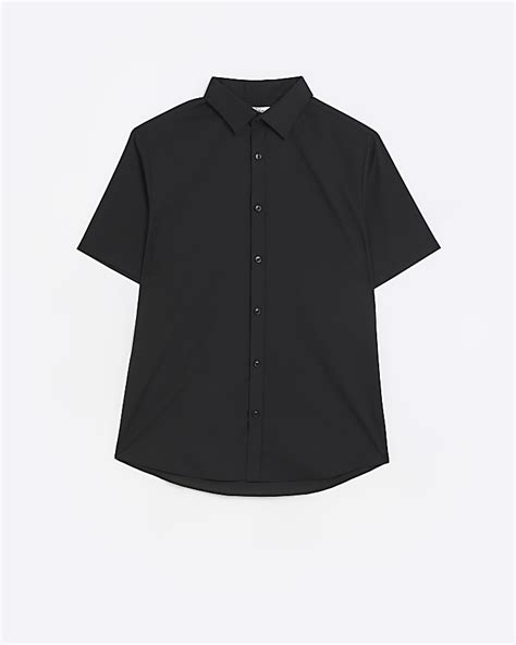 Black slim fit short sleeve shirt | River Island