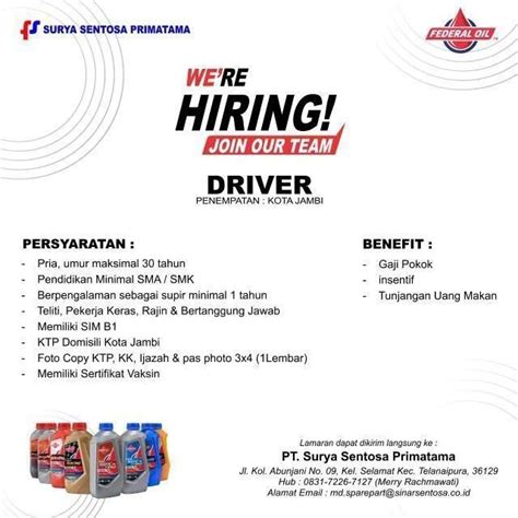 Loker Jambi Terbaru 3 Posisi PT Surya Sentosa Primatama Media Info Karir