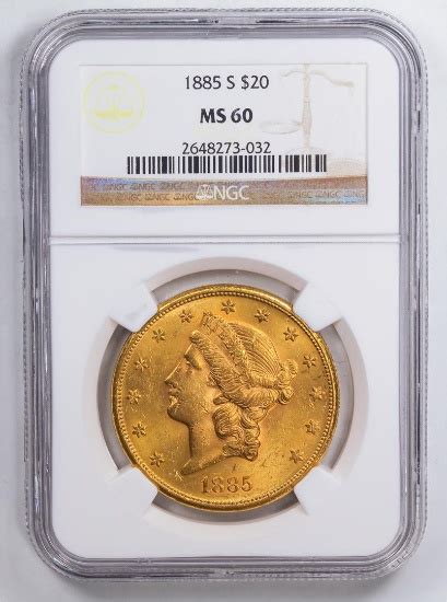 1885 S 20 Saint Gaudens Double Eagle Gold Coin Ngc Ms60 Coins