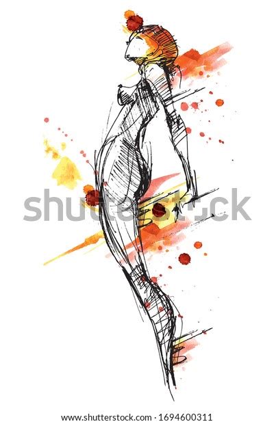 Beautiful Nude Woman Looking Into Sky Stock Vector Royalty Free Shutterstock