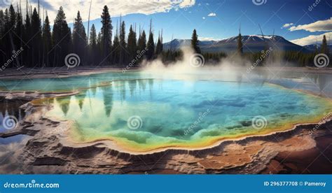 Geyser A Hot Spring That Periodically Erupts With A Column Of W Stock Photography