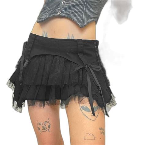 Skirts Y K Mesh Pleated Skrits Black Bow Bandage Patchwork Mini Grunge