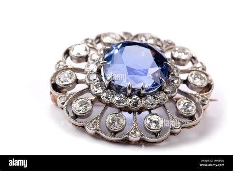 Large Single Sapphire And Diamonds Brooch 20th Century Stock Photo Alamy