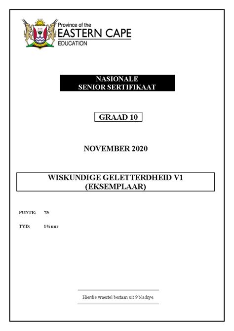 Maths LIT P1 GR10 QP NOV2020 Afrikaans NASIONALE SENIOR SERTIFIKAAT