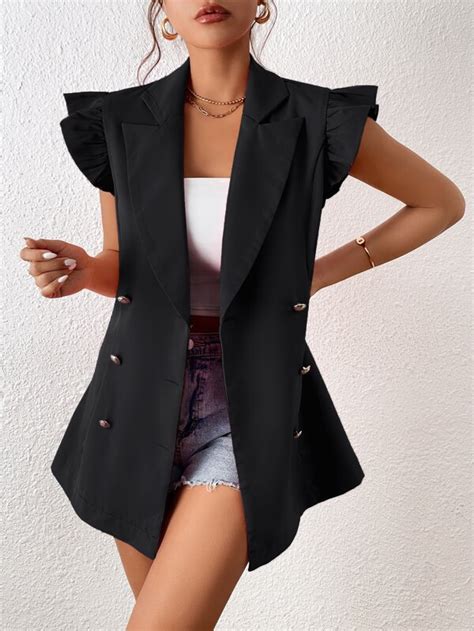 Shein Privé Ruffle Trim Double Breasted Blazer Shein Usa