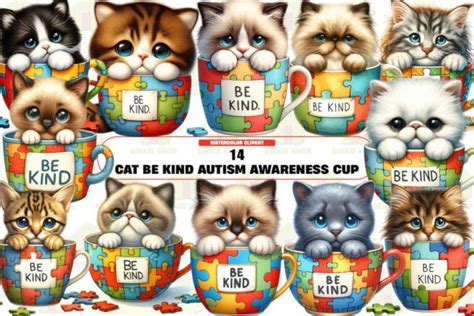 Cat Be Kind Autism Awareness Cup Clipart Graphic by Kookie House ...