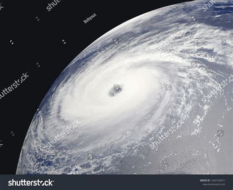 Eye of the cyclone seen from the satellite, 3D image, 3D ...