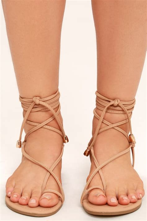 Micah Light Nude Lace Up Flat Sandals Artofit