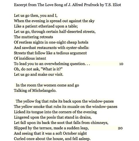 Excerpt From The Love Song Of J Alfred Prufrock By T S Eliot Love