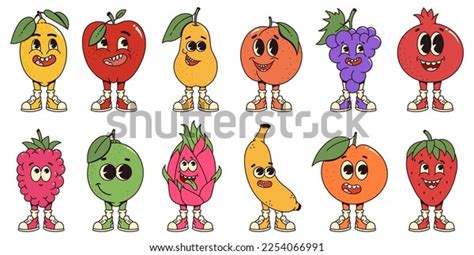 Set Retro Cartoon Fruit Characters Modern Stock Vector (Royalty Free ...