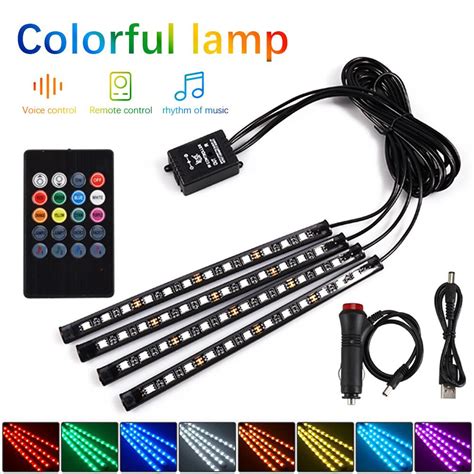 Car Rgb Light Led Car Foot Ambient Light With Usb Cigarette Lighter