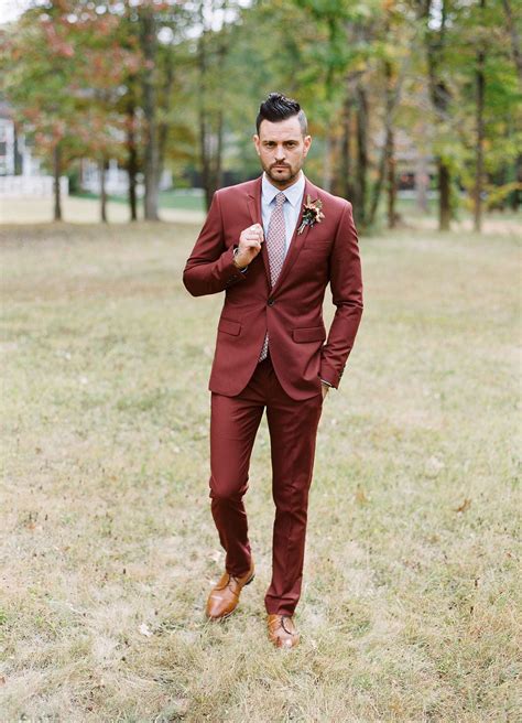 Groom In A Fall Maroon Suit Stylishgroom Groomstyle Weddingsuits