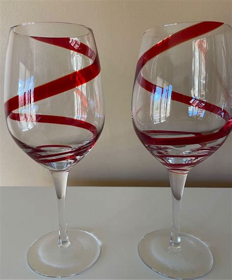 Vintage Pier Swirline Red Swirl Hand Blown Wine Glass Toasting