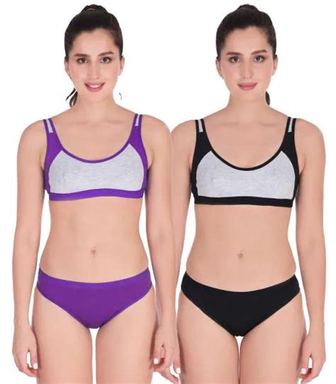 Buy In Curve Women S Purple Black Cotton Bra Panty Set For Lingerie Set Undergarments Nightwear