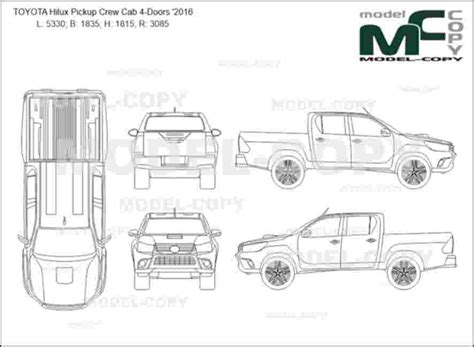 TOYOTA Hilux Pickup Crew Cab 4 Doors 2016 2D Drawing Blueprints