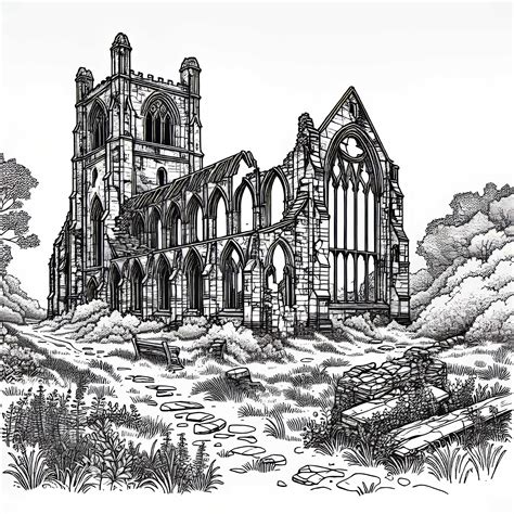 Abandoned church with broken windows – Free coloring page
