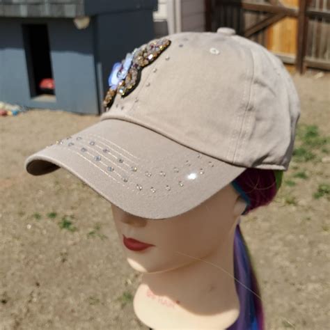 Ladies Khaki 3d Butterfly Bling Hat Etsy