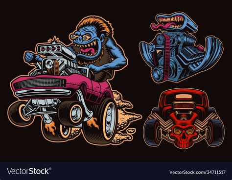 A Bundle Colorful For Hot Rod Theme Royalty Free Vector